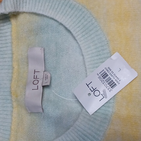 Loft Space Dyed Crew Neck Sweater in Yellow,  White, Blue/Green Size L NWT - Picture 2 of 8
